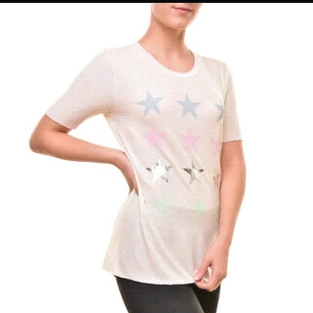 Wildfox Star striped waffle knit Henley tunic top